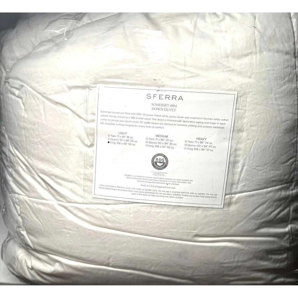 SFERRA Somerset King Lightweight 700+ Fill Polish Goose Down Duvet Insert 108x94